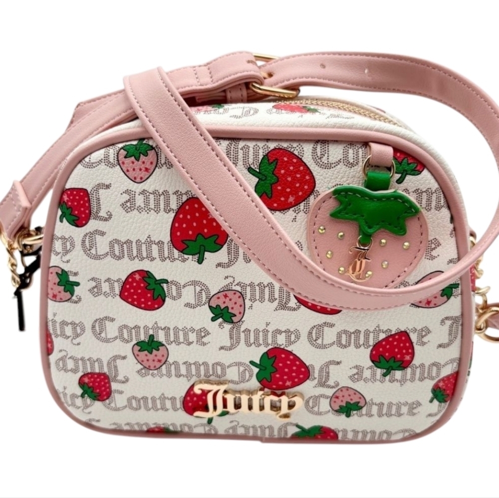 🔹️JUICY COUTURE 🔹️White Pink Diamond FRESHLY PICKED Strawberry Camera Bag
